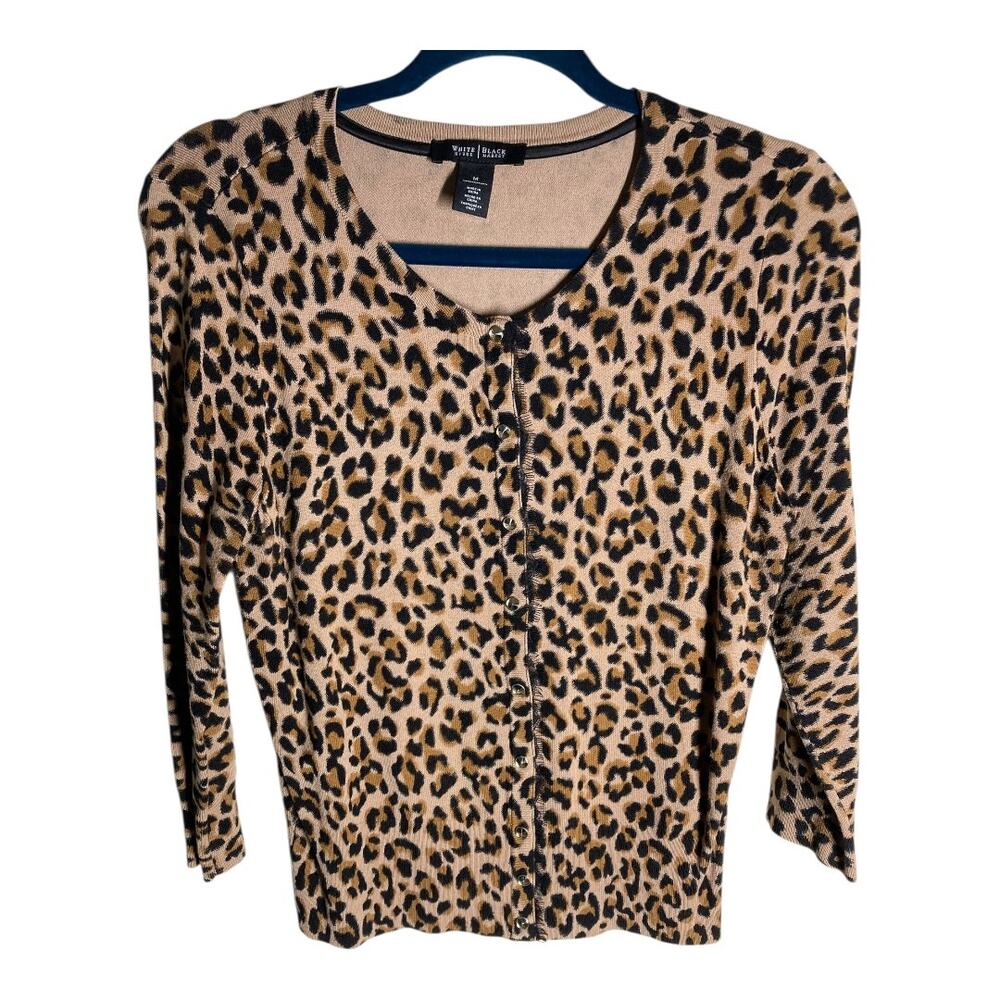White House Black Market Leopard Button Down Cardigan Medium